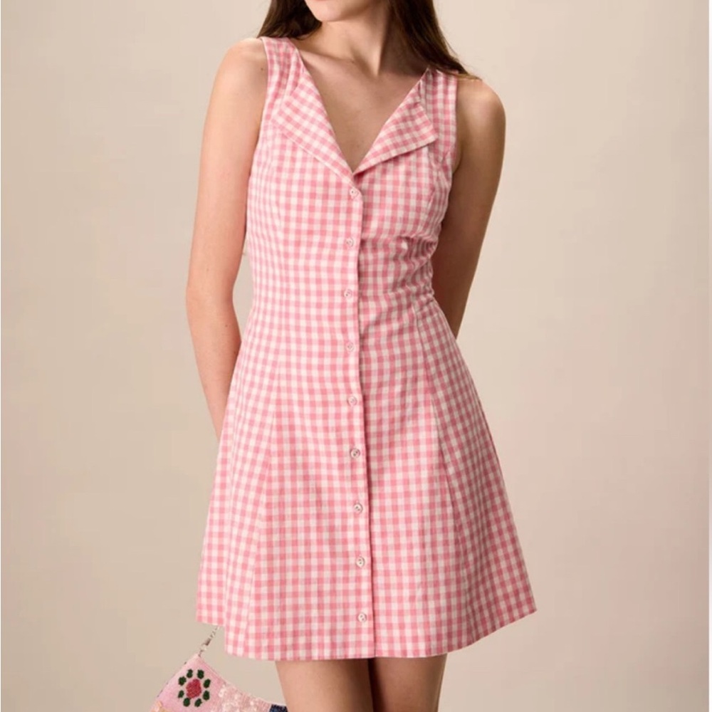 RIHOAS Pink Gingham Mini Dress with Button Front